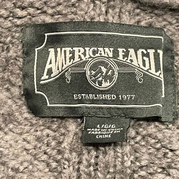 American Eagle Light Gray Open Knit V-Neck with Hood Sweater - Picture 4 of 5